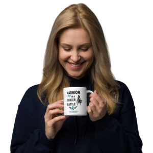 Warrior In Cancer Battle White glossy mug